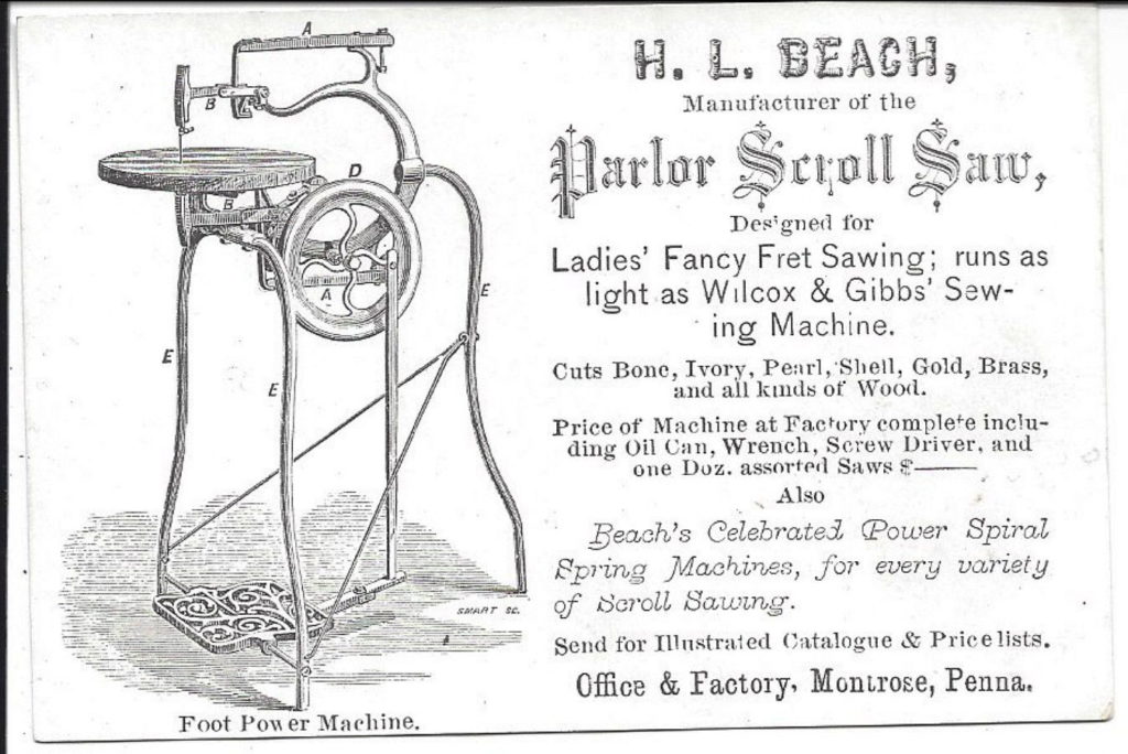 Advertising card showing their Parlor Saw