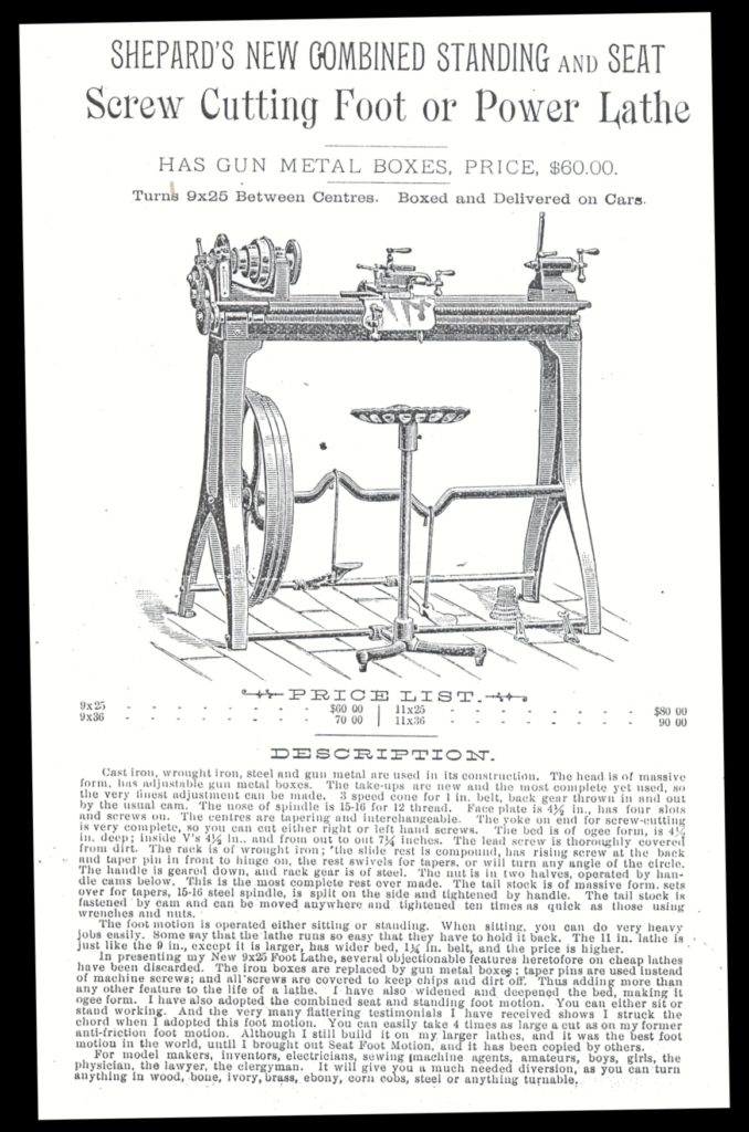 Shepard foot powered lathe with sliding seat